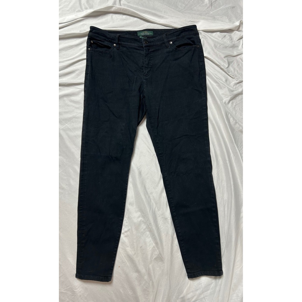 LRL Lauren Jeans Co Ralph Lauren Black Skinny Denim Women 14W Stretch Cotton Mix